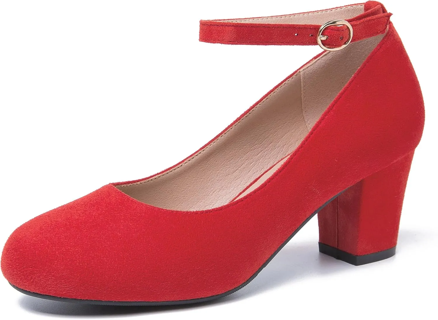 Women's Ankle Strap Heels Removable Bow Closed Toe Low Chunky Heels Pumps Mary Jane Dress Shoes