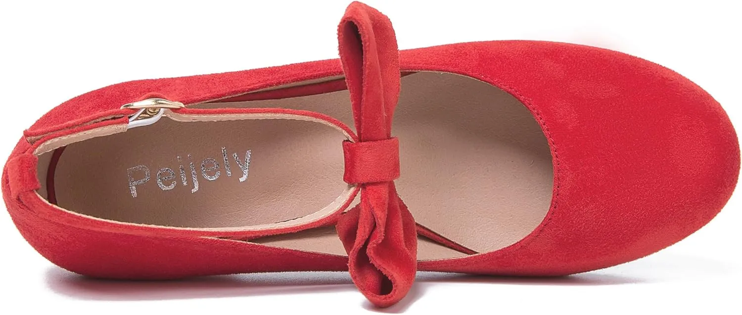 Women's Ankle Strap Heels Removable Bow Closed Toe Low Chunky Heels Pumps Mary Jane Dress Shoes