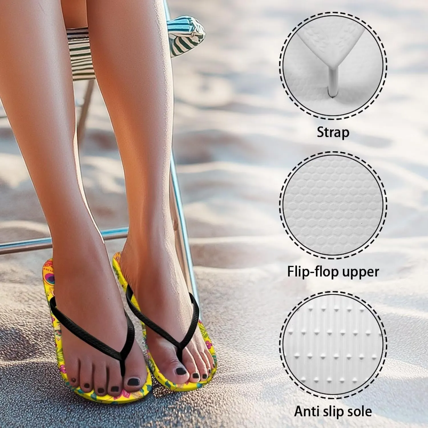 Women's Arch Support Flip Flops Beach House Cushioned Slides Fashion Cushion Quick Drying Sandals for Party Size 5.5-9.5 Black Sole