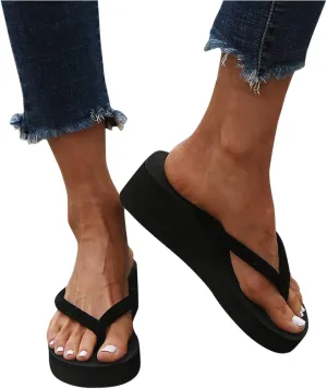 Women's Beach Shoes Ladies Platform Heighten Flip Flops Wedges Bohemian Slippers Clip Toe Sandals