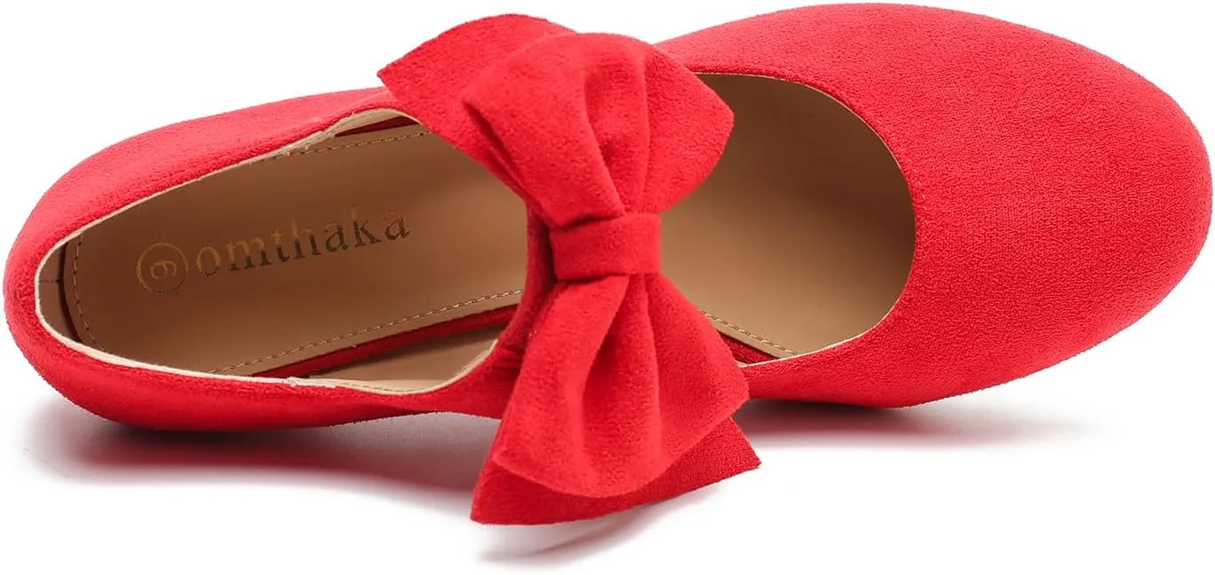 Women's Bow Mary Jane Kitten Heels Pumps Round Toe Low Heels Ankle Strap Dress Evening Party Shoes