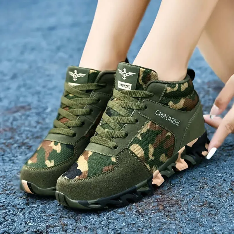 Women's Breathable Mesh Camo Sneakers with Hidden Height Boost