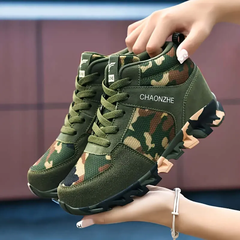 Women's Breathable Mesh Camo Sneakers with Hidden Height Boost