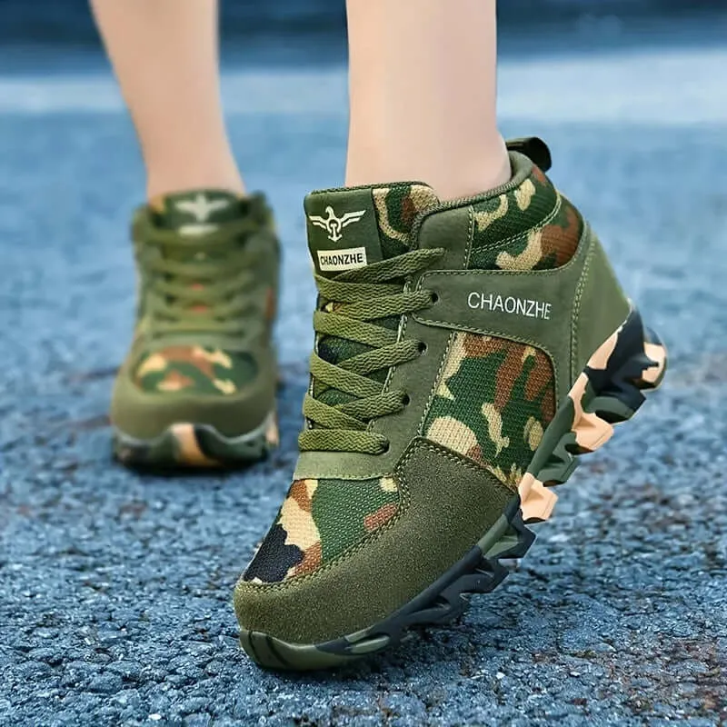 Women's Breathable Mesh Camo Sneakers with Hidden Height Boost