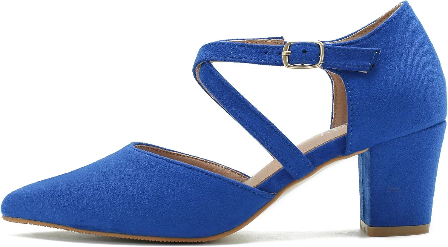 Women's Chunky Heel Pumps Cross Strap Closed Pointed Toe Dress Shoes