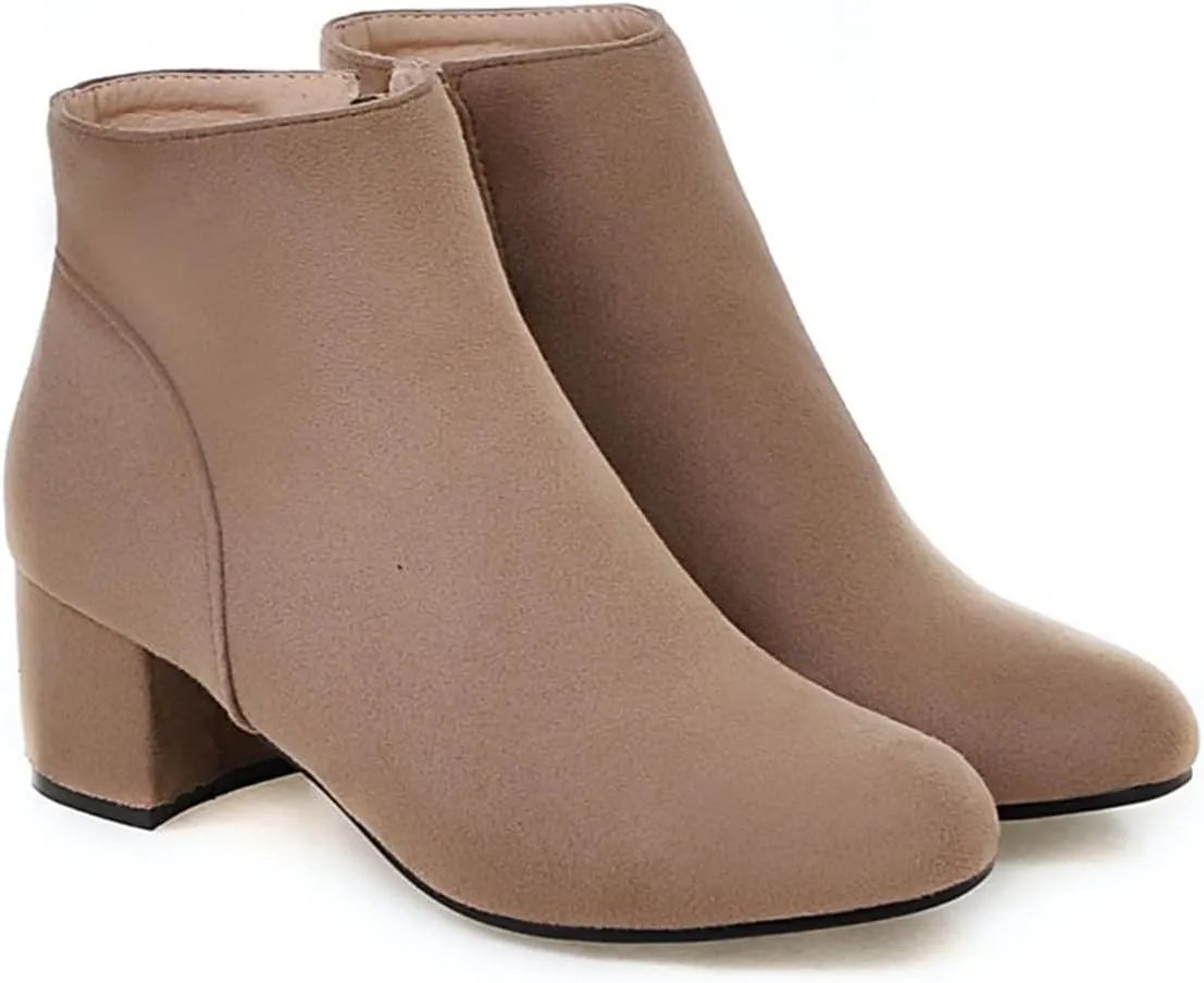 Women's Closed Round Toed Ankle Boots Round Toe Chunky Party Club Zipper Solid Shoes Cosplay Formal Occasion Concise Classic Suede Comfy Block Mid Heeled Booties