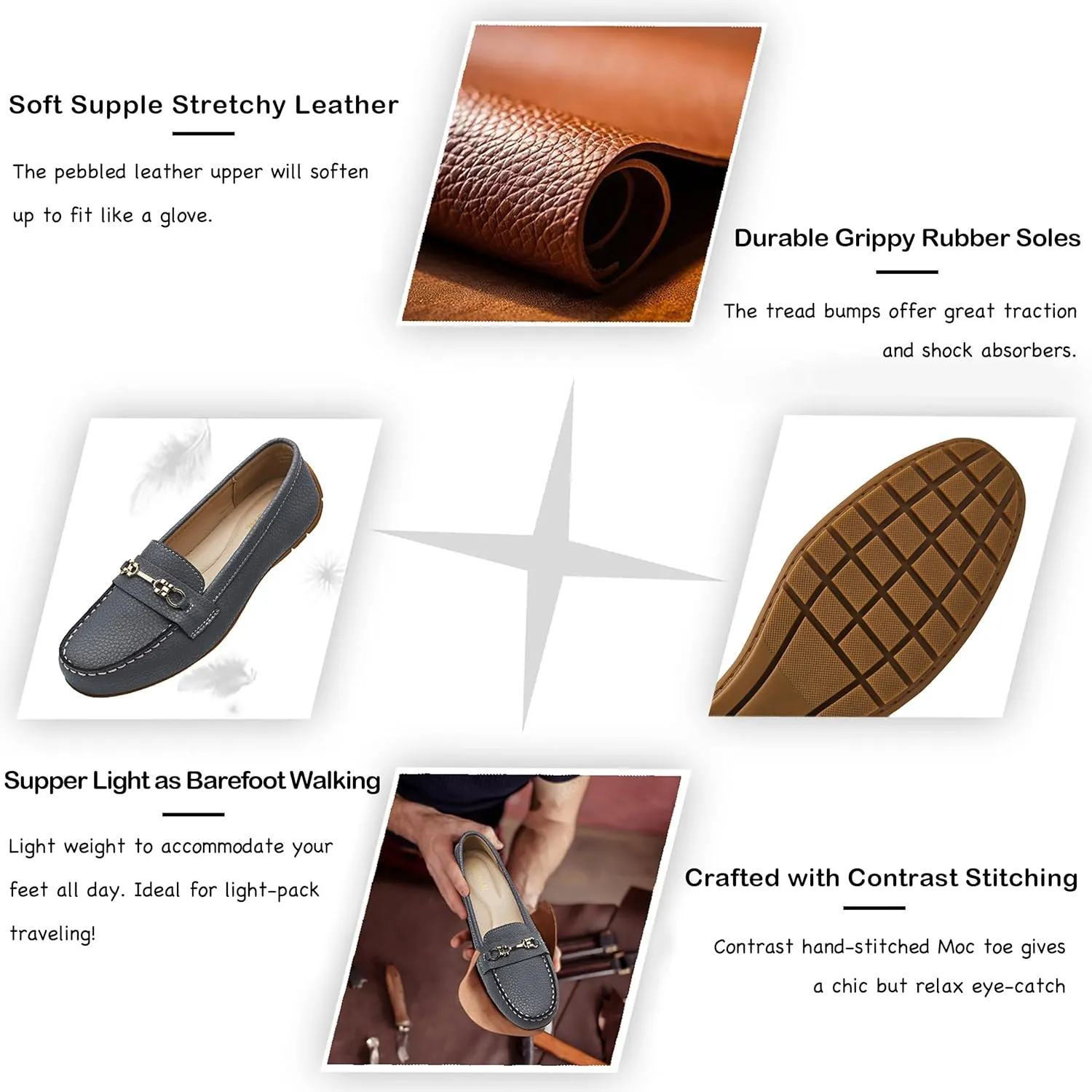 Women's Comfortable & Lightweight Leather Loafers Slip-Ons Driving Mocs Walking Shoes Cute Business Casual Dress Shoes Work Flats for Women