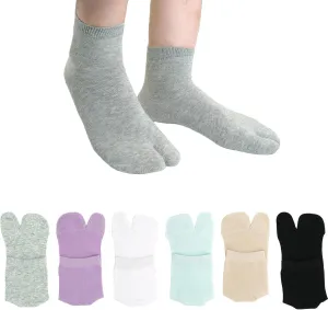Women's Flip Flop Split Toe Tabi Socks Athletic Cotton Crew Length Quarter Ankle Two Toe 6 Pack