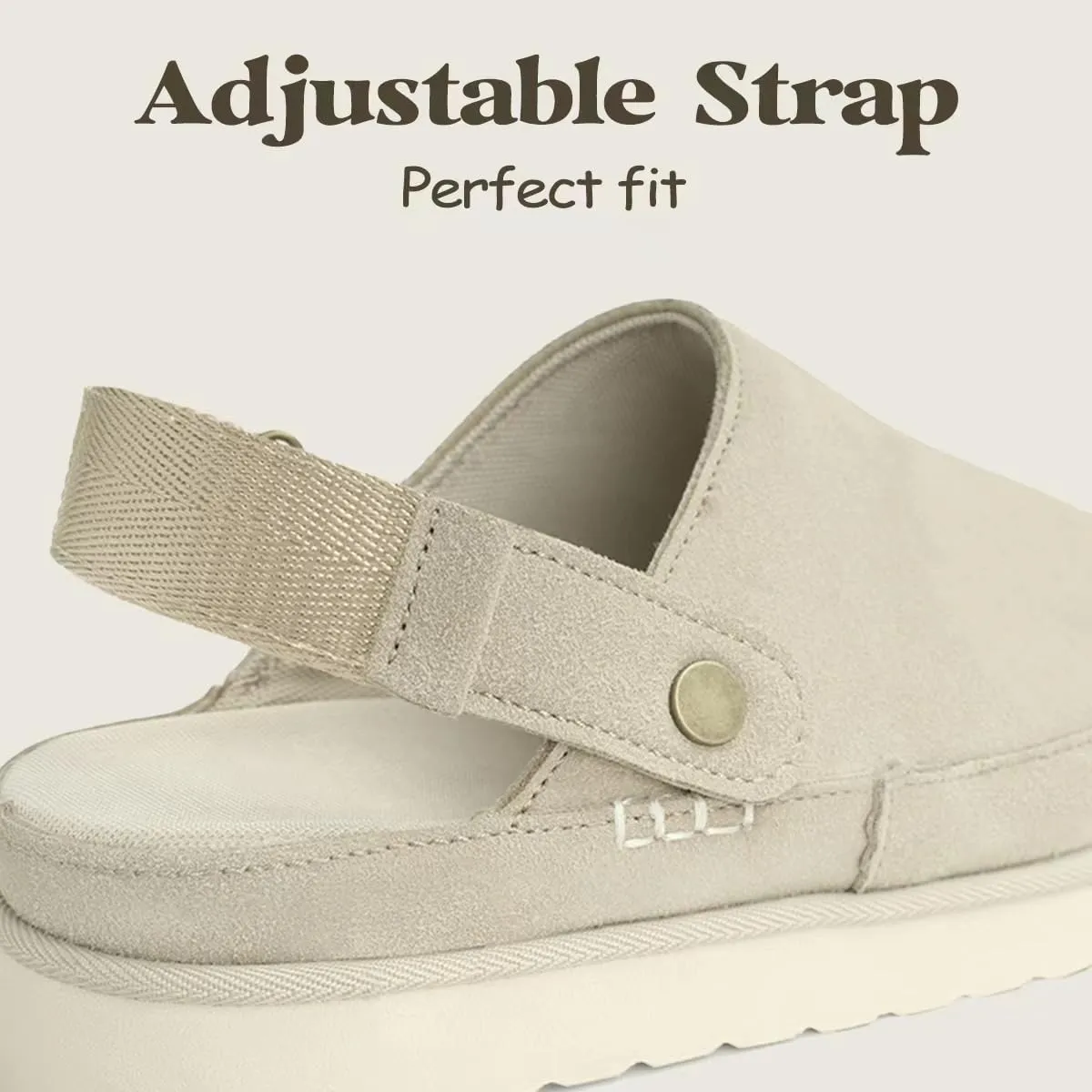 Women's Genuine Suede Platform Clogs with Adjustable Strap Comfy Memory Foam Arch Support Mules & Clogs Goldenstar Slippers for Women Indoor Outdoor