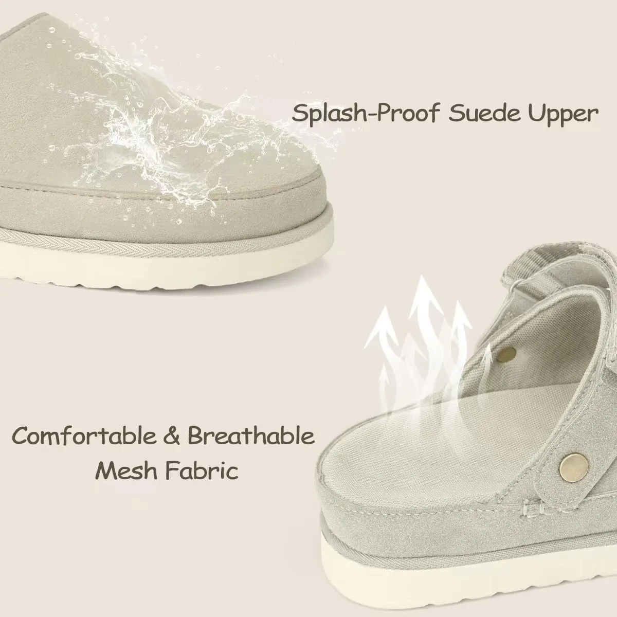 Women's Genuine Suede Platform Clogs with Adjustable Strap Comfy Memory Foam Arch Support Mules & Clogs Goldenstar Slippers for Women Indoor Outdoor