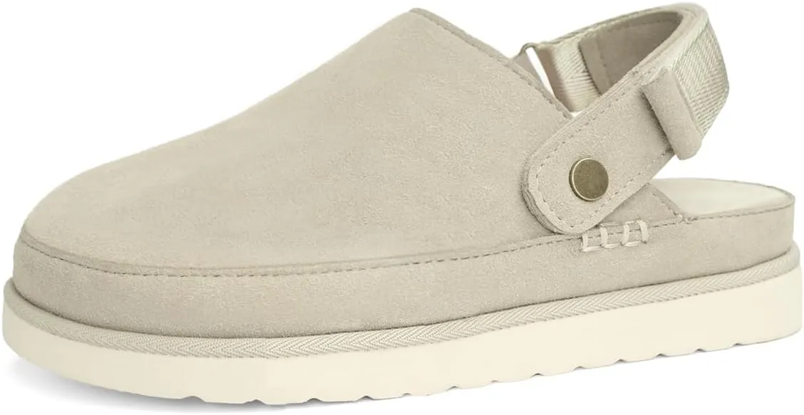 Women's Genuine Suede Platform Clogs with Adjustable Strap Comfy Memory Foam Arch Support Mules & Clogs Goldenstar Slippers for Women Indoor Outdoor