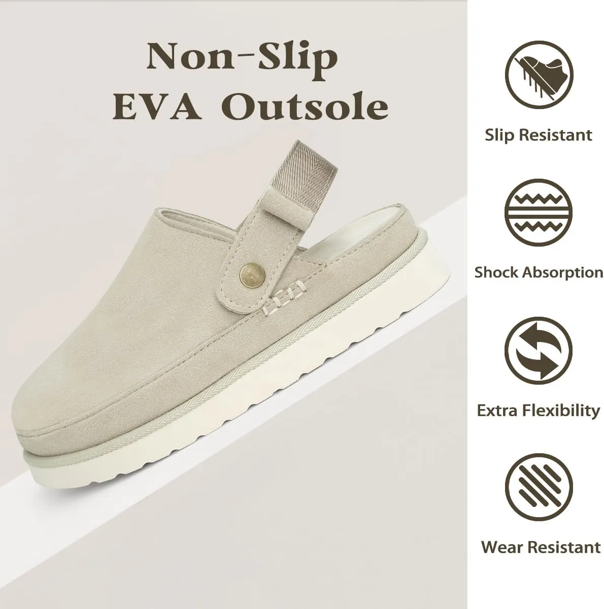 Women's Genuine Suede Platform Clogs with Adjustable Strap Comfy Memory Foam Arch Support Mules & Clogs Goldenstar Slippers for Women Indoor Outdoor