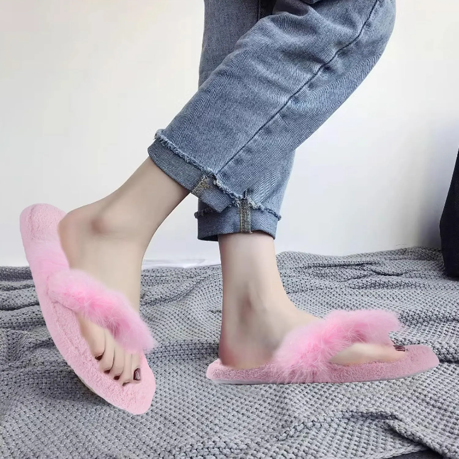 Women's Girls Soft Fluffy Indoor House Flip-Flops Non-Slip SPA Thong Slippers