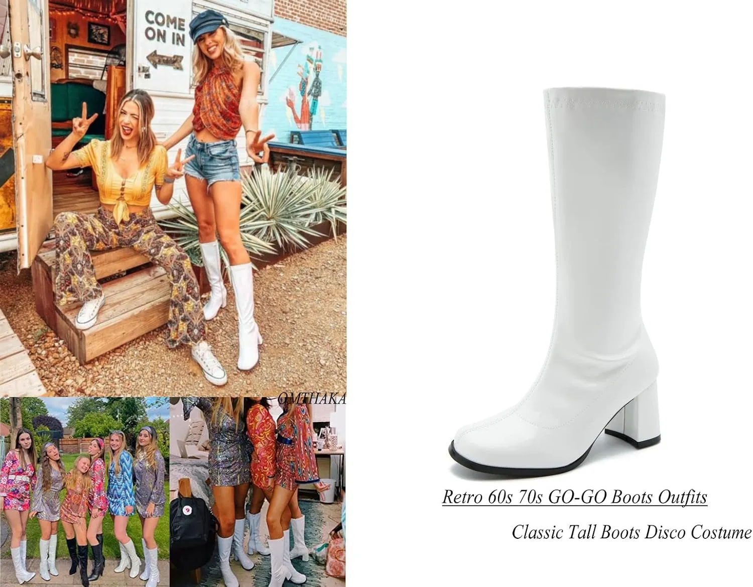 Women's Go-Go Boot Mid Calf Boots PU Leather Ladies Party Dance Shoes with Zipper Costume Boots