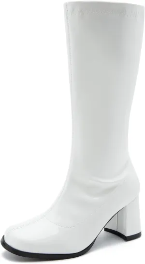 Women's Go-Go Boot Mid Calf Boots PU Leather Ladies Party Dance Shoes with Zipper Costume Boots