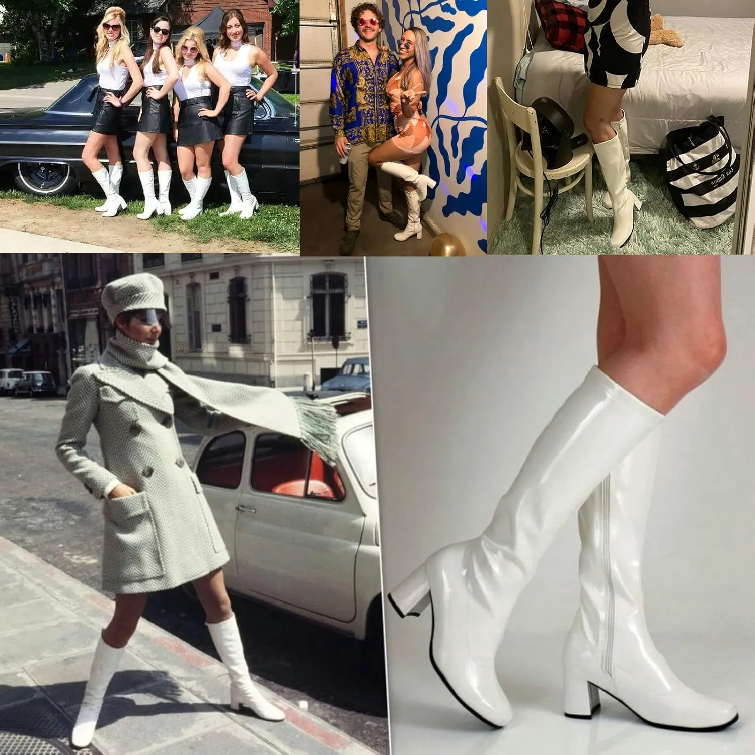 Women's Go-Go Boot Mid Calf Boots PU Leather Ladies Party Dance Shoes with Zipper Costume Boots