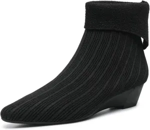 Women's Knitted Wedge Heel Sock Boots Comfortable Lightweight Breathable Low Chunky Heel Ankle Boots