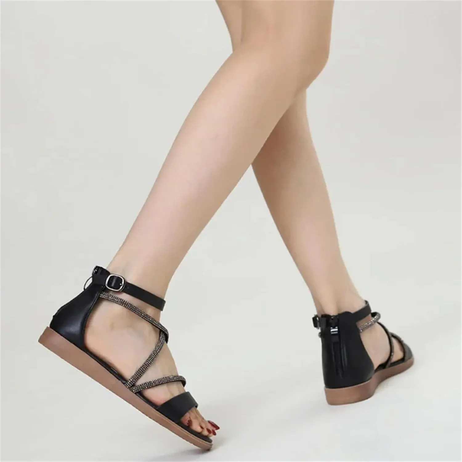 Women's Leather Gladiator Sandals - Cross Strap Flip-Flop Beach Comfort