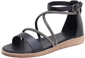 Women's Leather Gladiator Sandals - Cross Strap Flip-Flop Beach Comfort