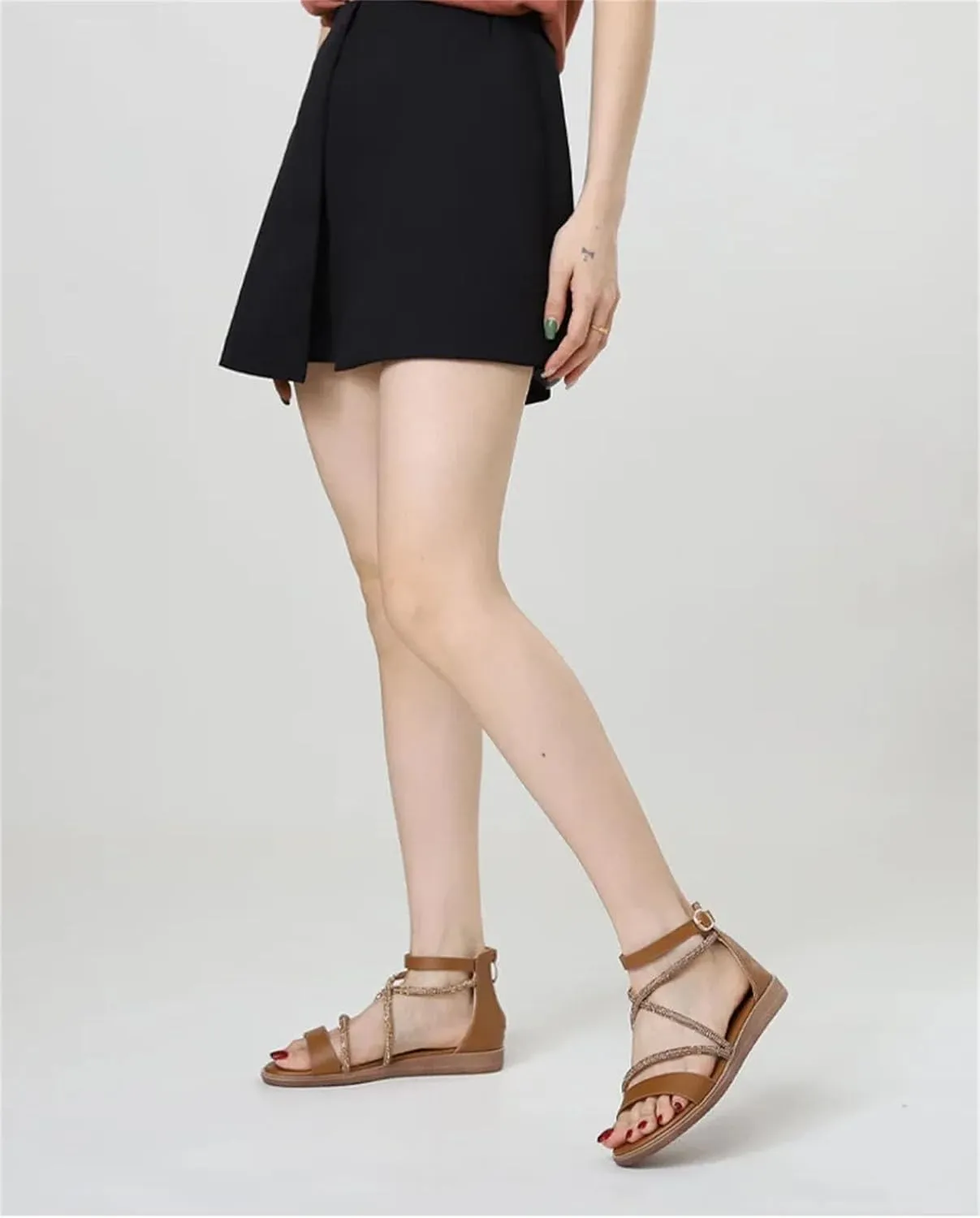 Women's Leather Gladiator Sandals - Cross Strap Flip-Flop Beach Comfort