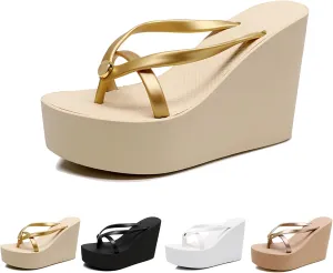 Women's Platform Flip Flops – 4.33" Heel, Slip-On Beach Sandals, Stylish & Comfortable Summer Wedge Sandals for Casual Wear
