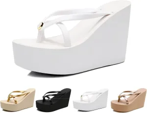 Women's Platform Flip Flops – 4.33" Heel, Slip-On Beach Sandals, Stylish & Comfortable Summer Wedge Sandals for Casual Wear