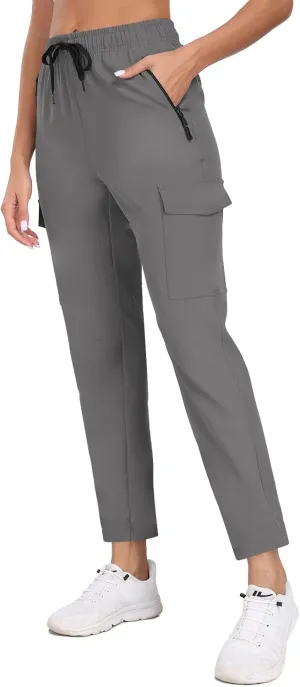 Women's Quick Dry Cargo Pants Water Resistant Hiking Pants Lightweight High Waisted Pants Zipper Pocket QYY24013