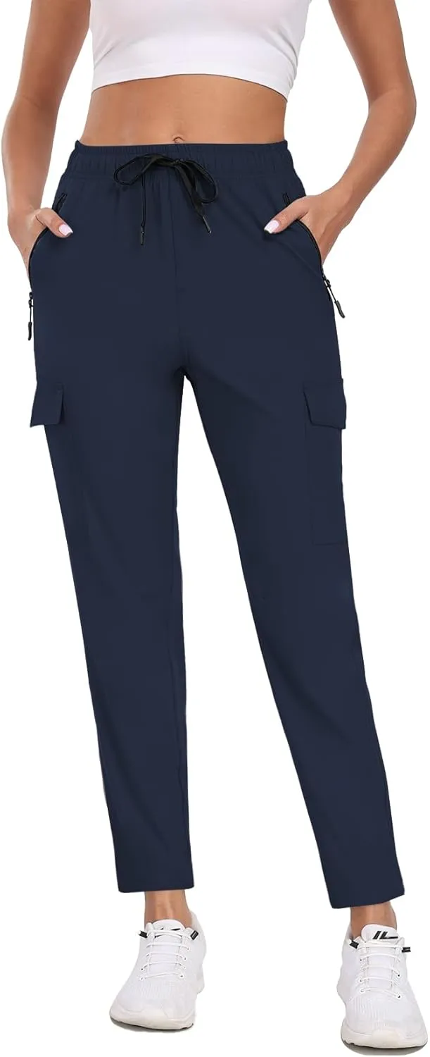 Women's Quick Dry Cargo Pants Water Resistant Hiking Pants Lightweight High Waisted Pants Zipper Pocket QYY24013