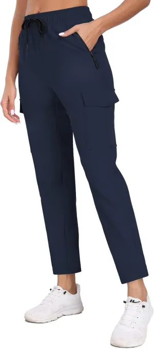 Women's Quick Dry Cargo Pants Water Resistant Hiking Pants Lightweight High Waisted Pants Zipper Pocket QYY24013
