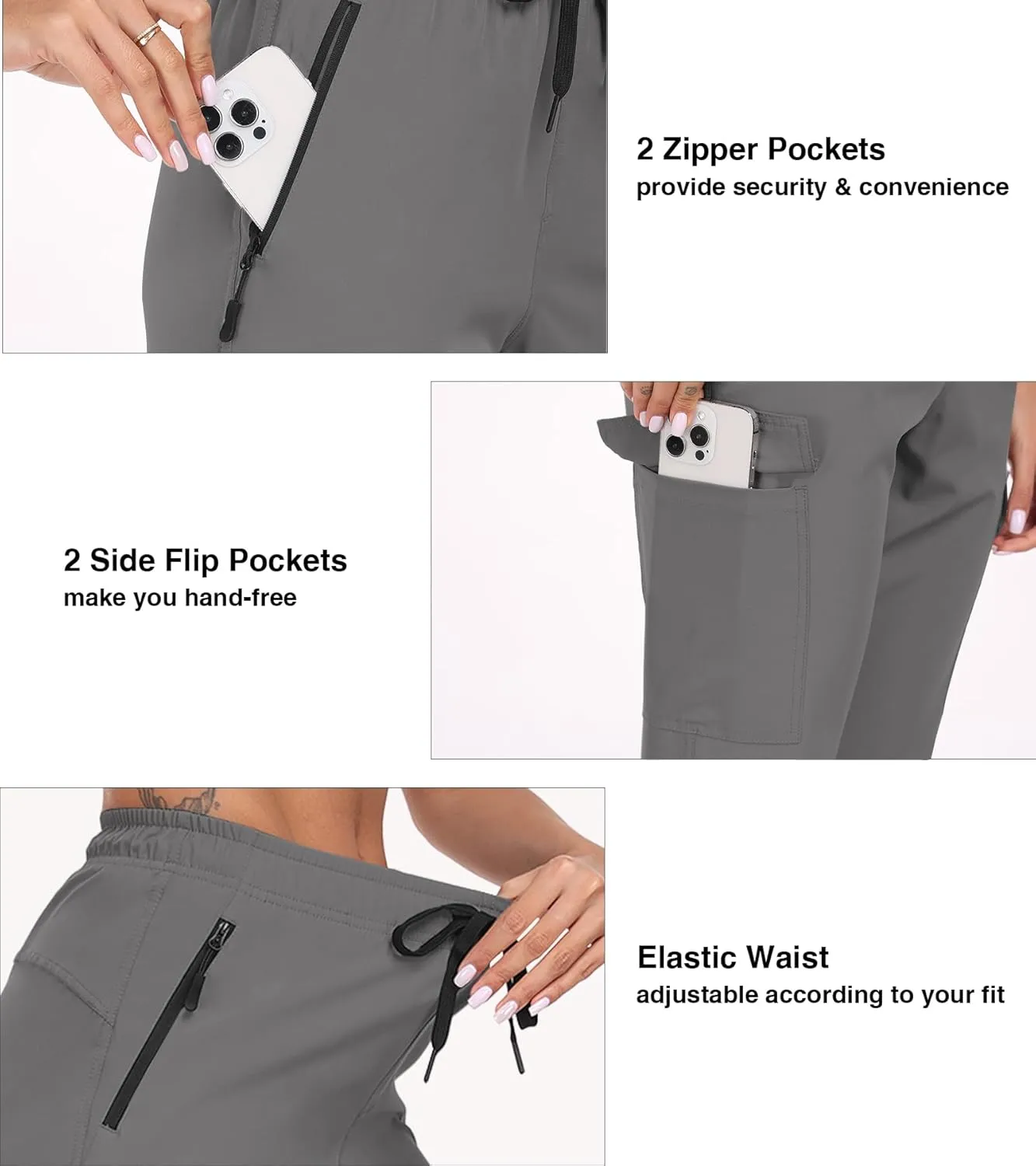 Women's Quick Dry Cargo Pants Water Resistant Hiking Pants Lightweight High Waisted Pants Zipper Pocket QYY24013
