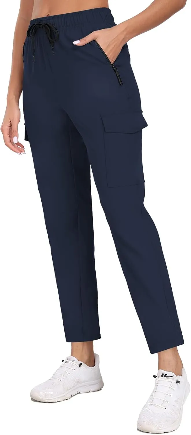 Women's Quick Dry Cargo Pants Water Resistant Hiking Pants Lightweight High Waisted Pants Zipper Pocket QYY24013