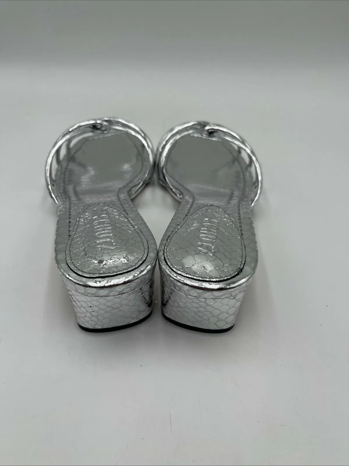 Women’s Schutz Rachel Mule Metallic Leather Sandals Silver Size 8.5M - Very Good
