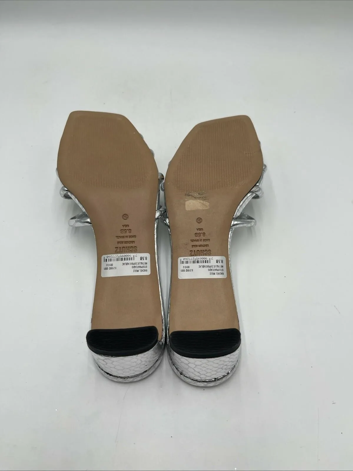 Women’s Schutz Rachel Mule Metallic Leather Sandals Silver Size 8.5M - Very Good