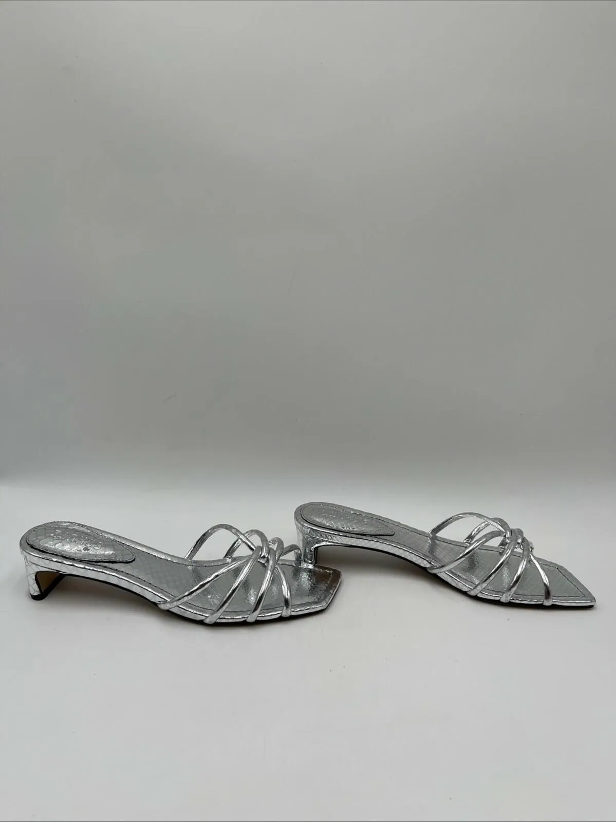 Women’s Schutz Rachel Mule Metallic Leather Sandals Silver Size 8.5M - Very Good
