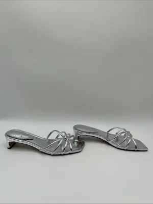 Women’s Schutz Rachel Mule Metallic Leather Sandals Silver Size 8.5M - Very Good