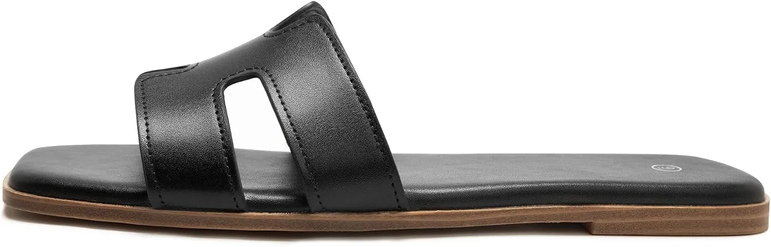 Women's Slide Sandals Comfortable Flat Slip On Leather Sandals