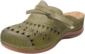 Womens Slip On Clogs and Mules Wide Width Wedge Sandals Comfortable Vintage Closed Toe Snadals Hollow Out Summer Wedge Shoes Arch Support Outdoor Beach Slippers
