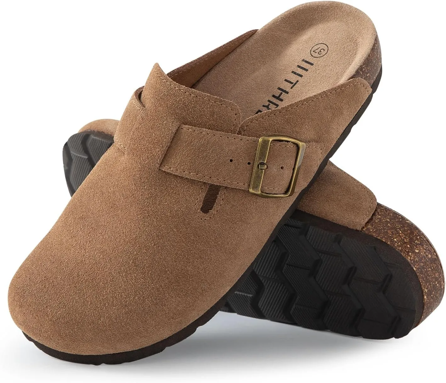 Women's Suede Clogs Cork Footbed Clogs for Women Soft Leather Adjustable Buckle Slip-on Potato Shoes Sandals