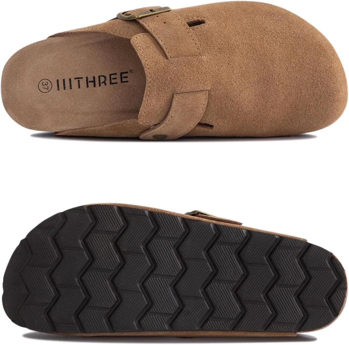 Women's Suede Clogs Cork Footbed Clogs for Women Soft Leather Adjustable Buckle Slip-on Potato Shoes Sandals