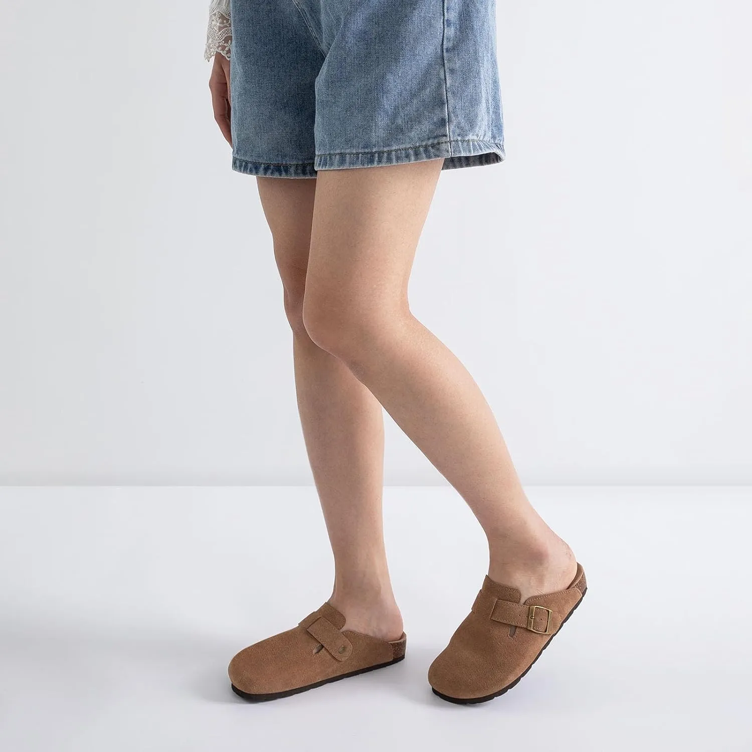 Women's Suede Clogs Cork Footbed Clogs for Women Soft Leather Adjustable Buckle Slip-on Potato Shoes Sandals