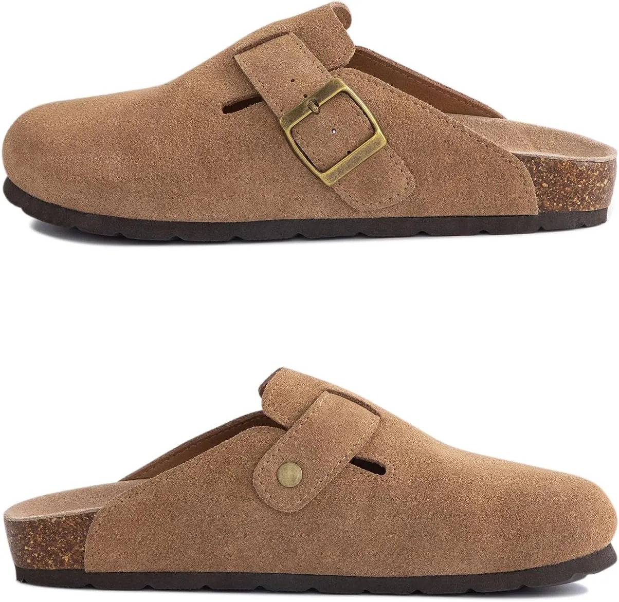 Women's Suede Clogs Cork Footbed Clogs for Women Soft Leather Adjustable Buckle Slip-on Potato Shoes Sandals