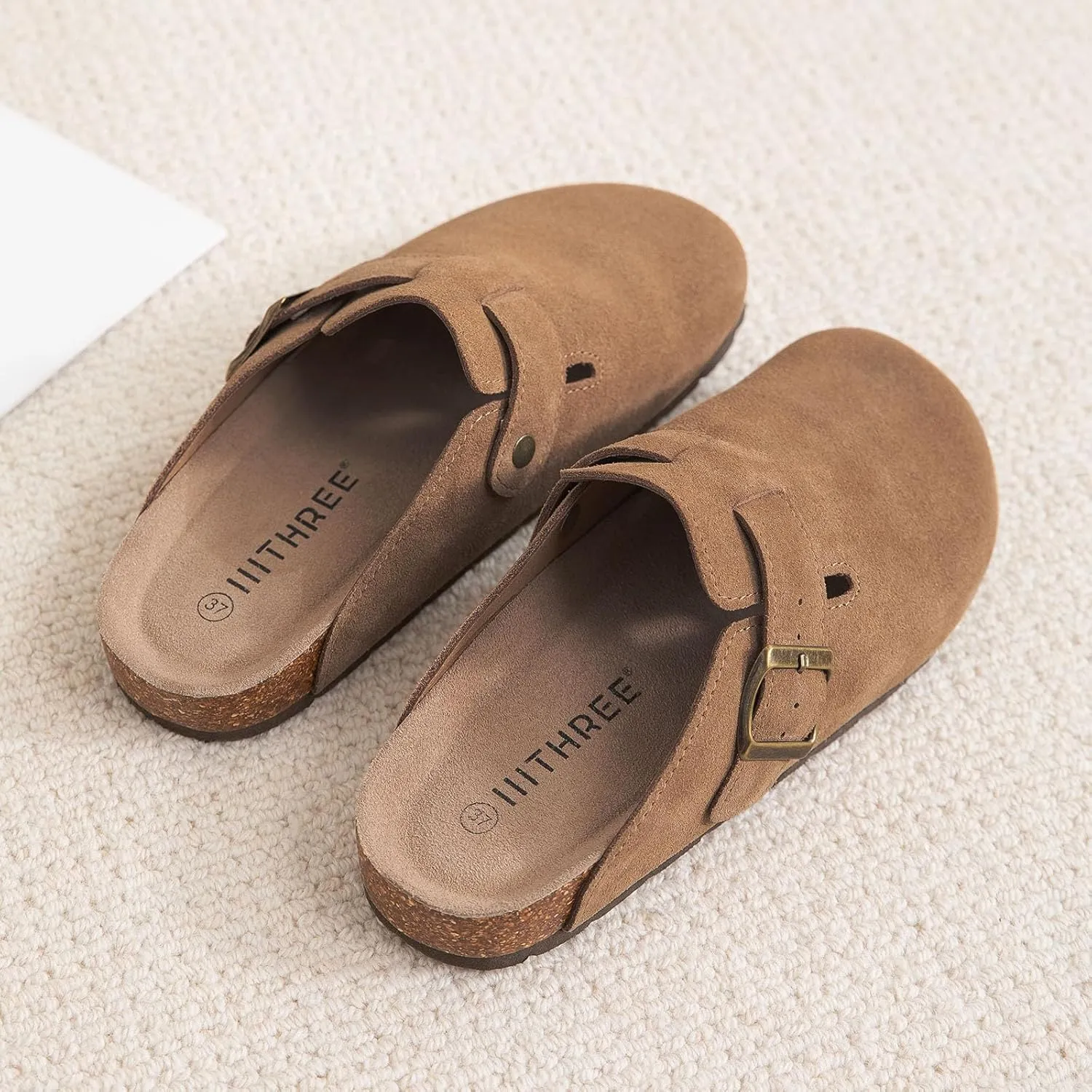 Women's Suede Clogs Cork Footbed Clogs for Women Soft Leather Adjustable Buckle Slip-on Potato Shoes Sandals