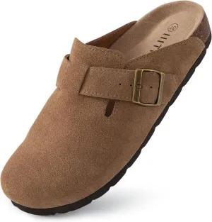 Women's Suede Clogs Cork Footbed Clogs for Women Soft Leather Adjustable Buckle Slip-on Potato Shoes Sandals