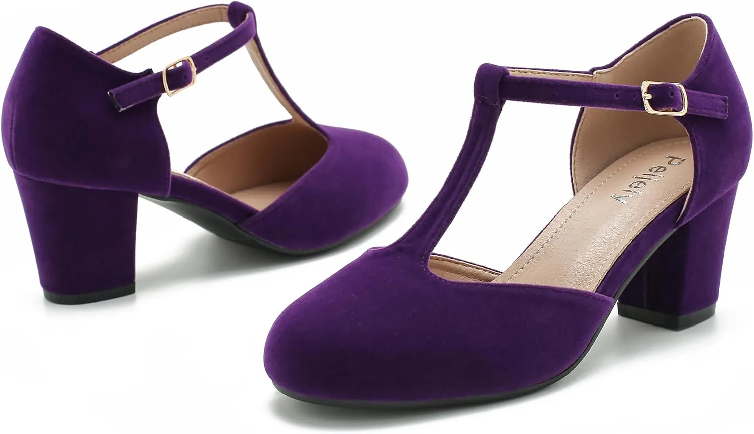 Womens T Strap Mary Jane Shoes Chunky Block Heel Ankle Strap Buckle Dress Pumps