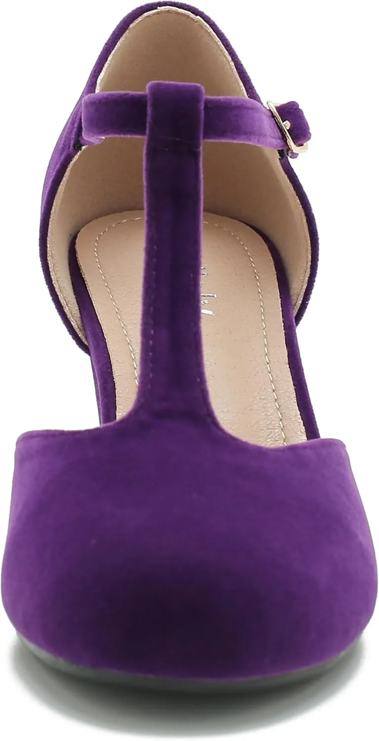 Womens T Strap Mary Jane Shoes Chunky Block Heel Ankle Strap Buckle Dress Pumps