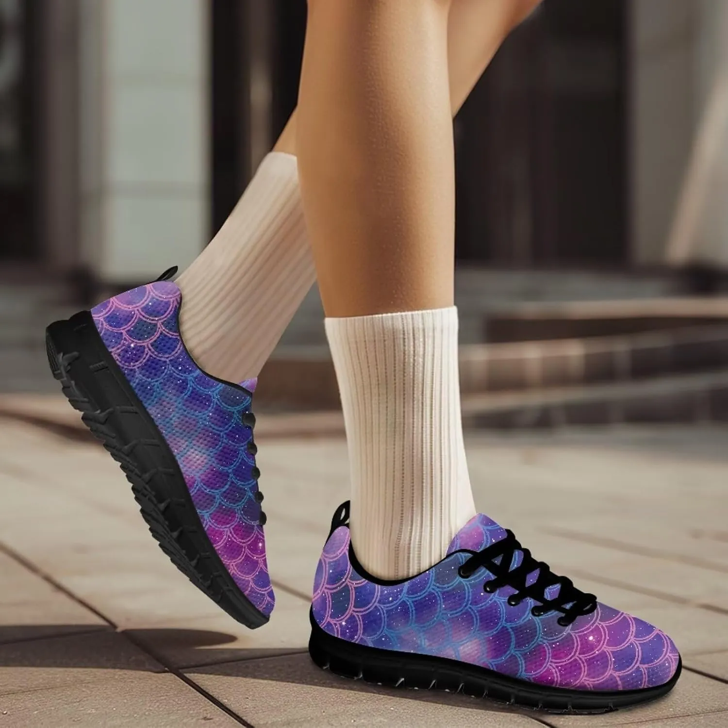 Womens Walking Shoes Non Slip Gym Workout Sneakers Popular Lace-Up Lightweight Comfort Cushion Shoes for Outdoor Size 5-12 Black Sole