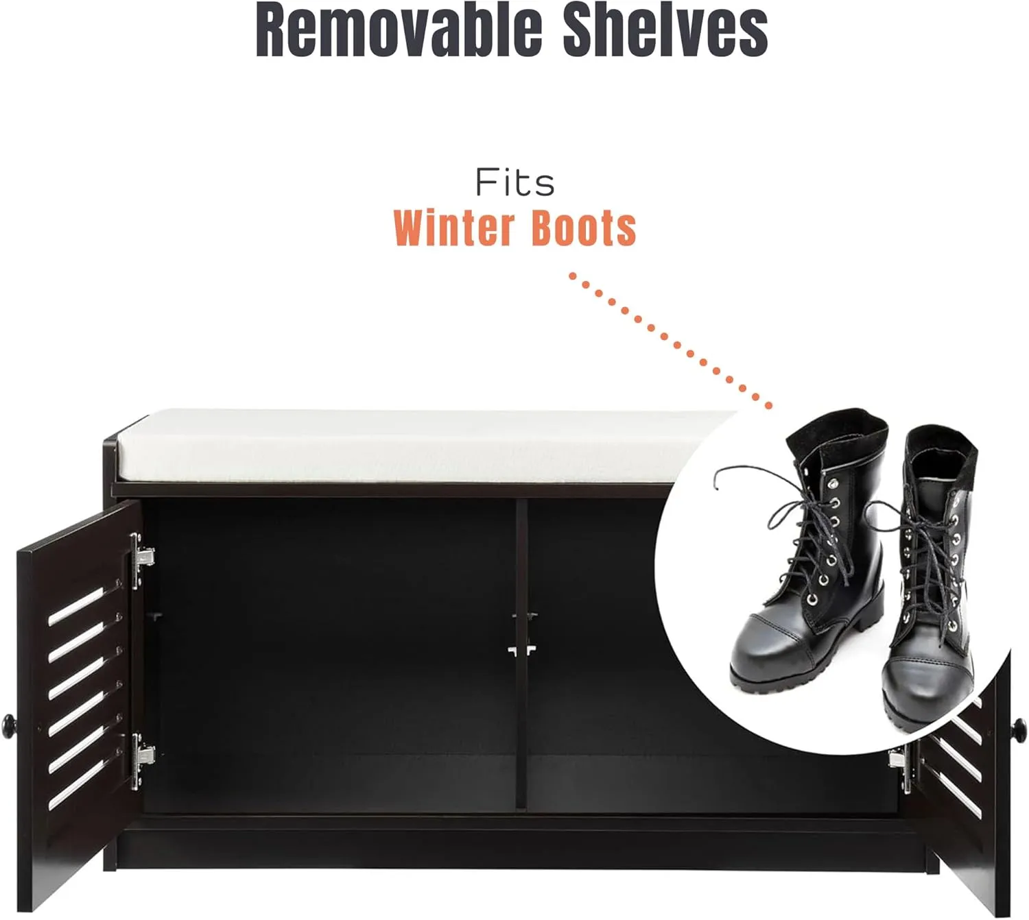 Wooden Shoe Storage Bench Organizer Cushioned Furniture with Adjustable Shelves for Entryways, Living Rooms, or Bedrooms, Espresso