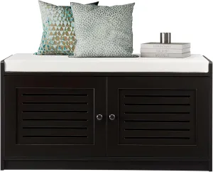 Wooden Shoe Storage Bench Organizer Cushioned Furniture with Adjustable Shelves for Entryways, Living Rooms, or Bedrooms, Espresso