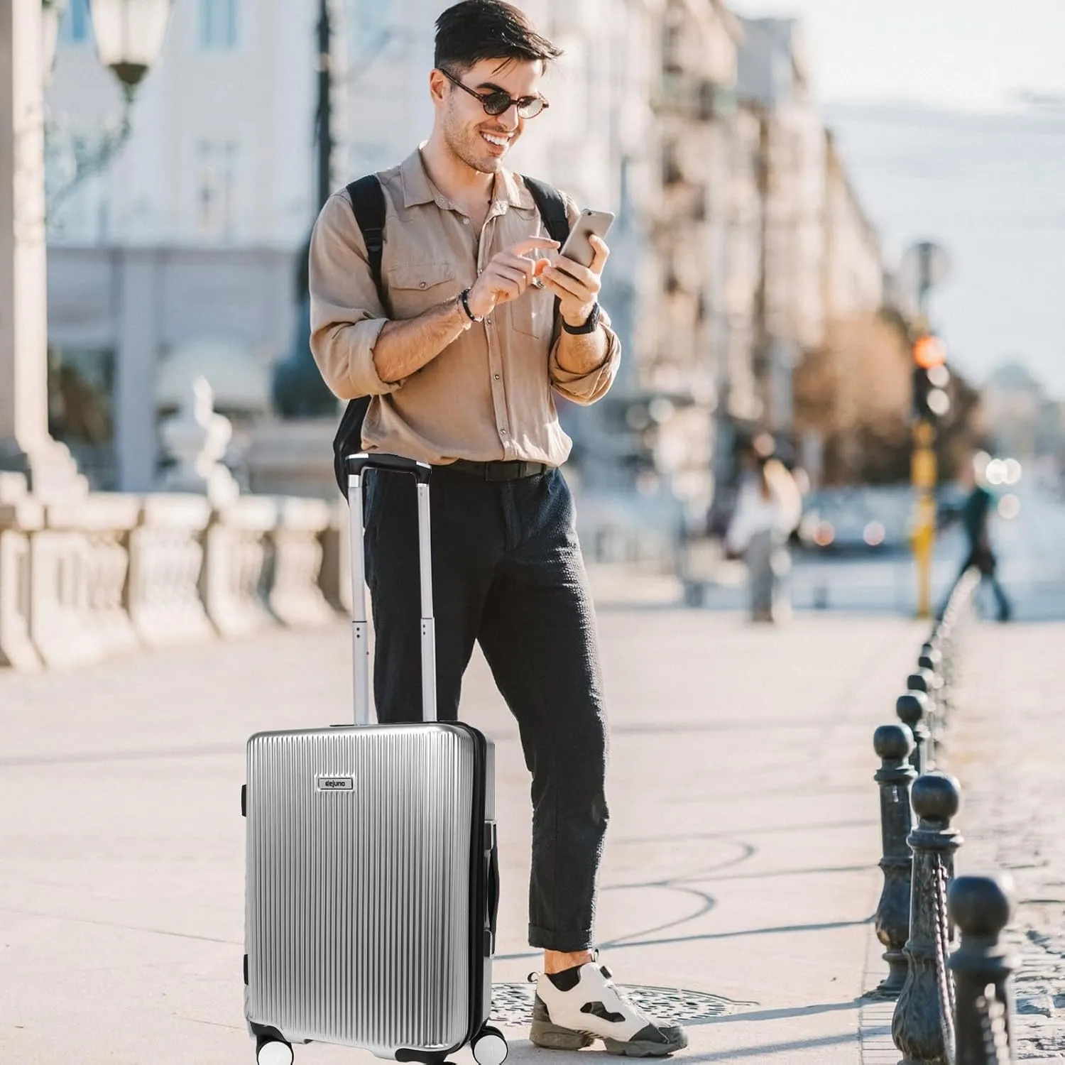 World Traveler Dejuno Monarch Lightweight Hardside Polycarbonate Expandable Spinner Luggage with TSA Lock, Titanium, 20-inch Carry-On