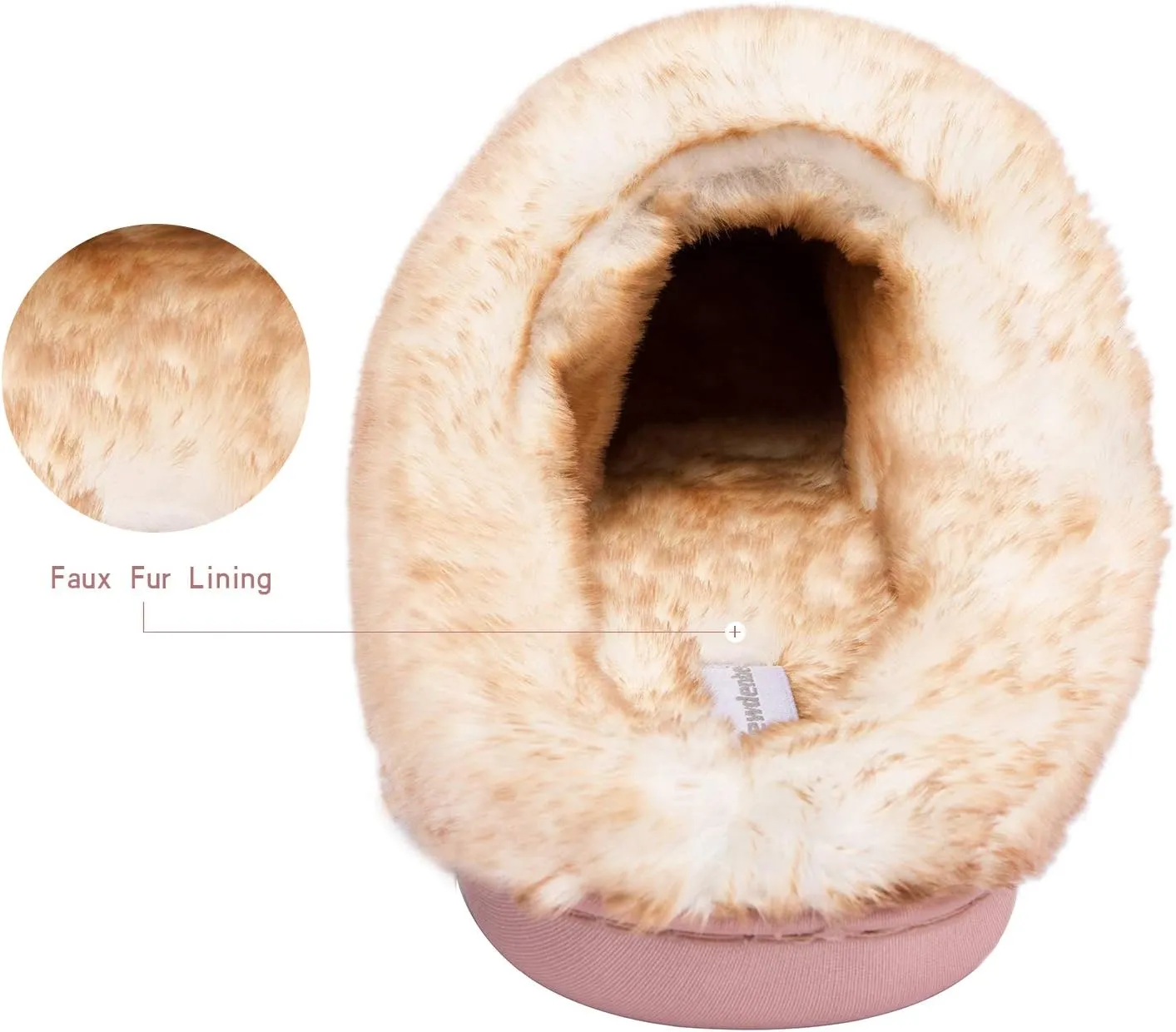WOTTE Women's Cable Knit Slippers Faux Fur Lining Furry Collar Memory Foam Clog Shoes
